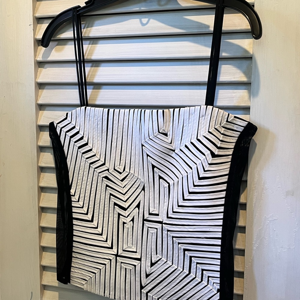 Geometric Black and White Strappy Top with Jacket